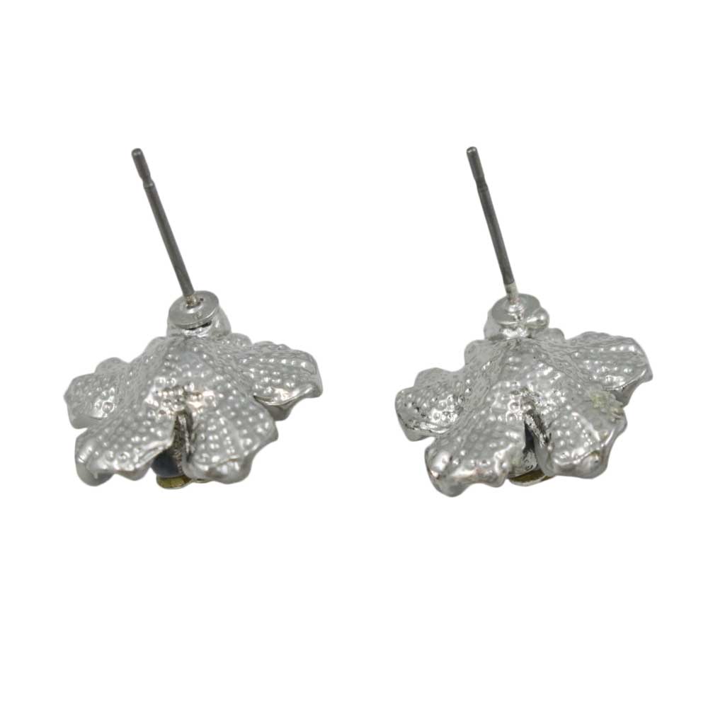 Gray and Blue Flower with Crystal Daisy Pierced Earring - PRL913E - Lilylin Designs