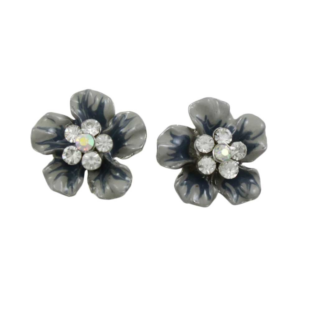 Gray and Blue Flower with Crystal Daisy Pierced Earring - PRL913E - Lilylin Designs