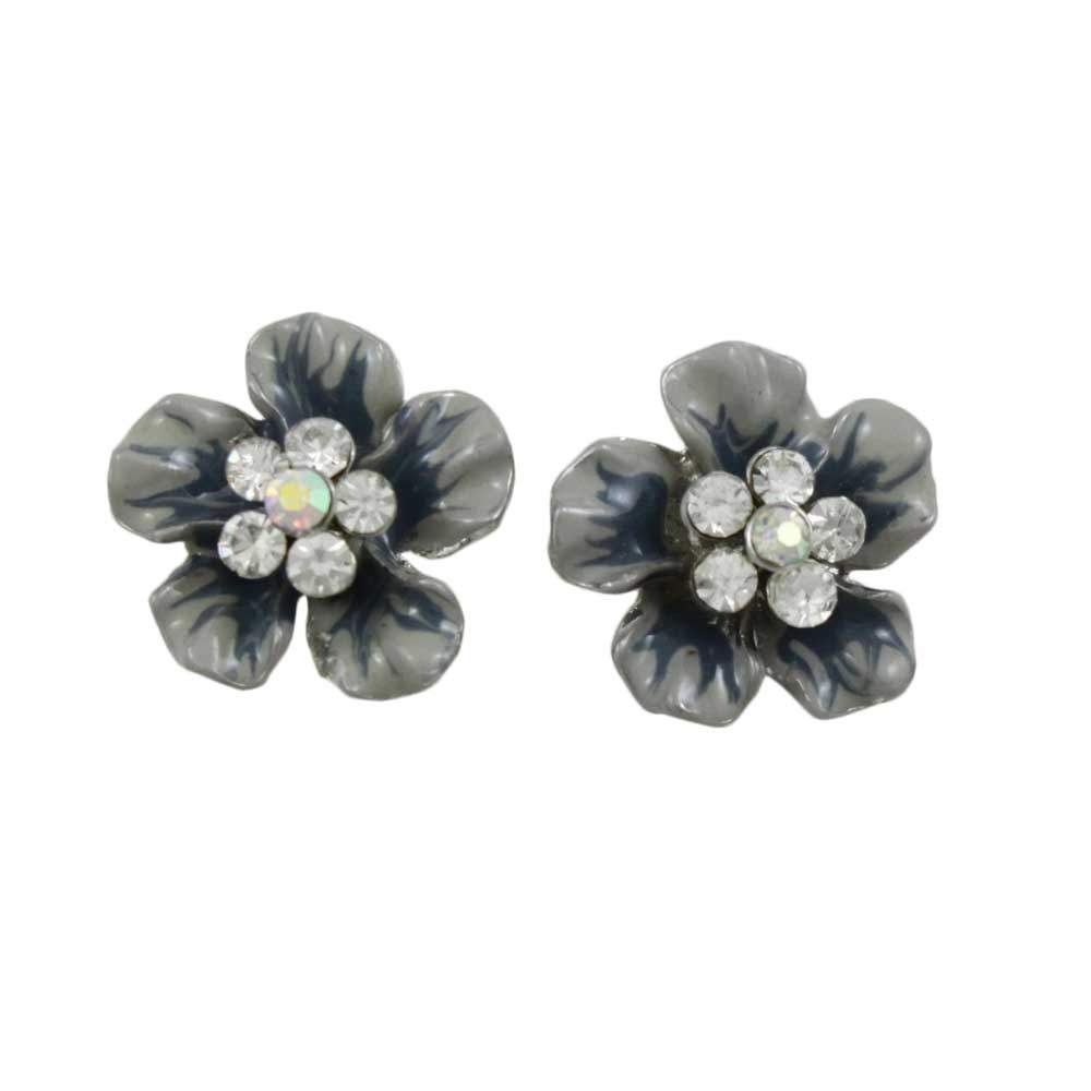 Lilylin Designs Gray and Blue Flower with Crystal Daisy Post Earring