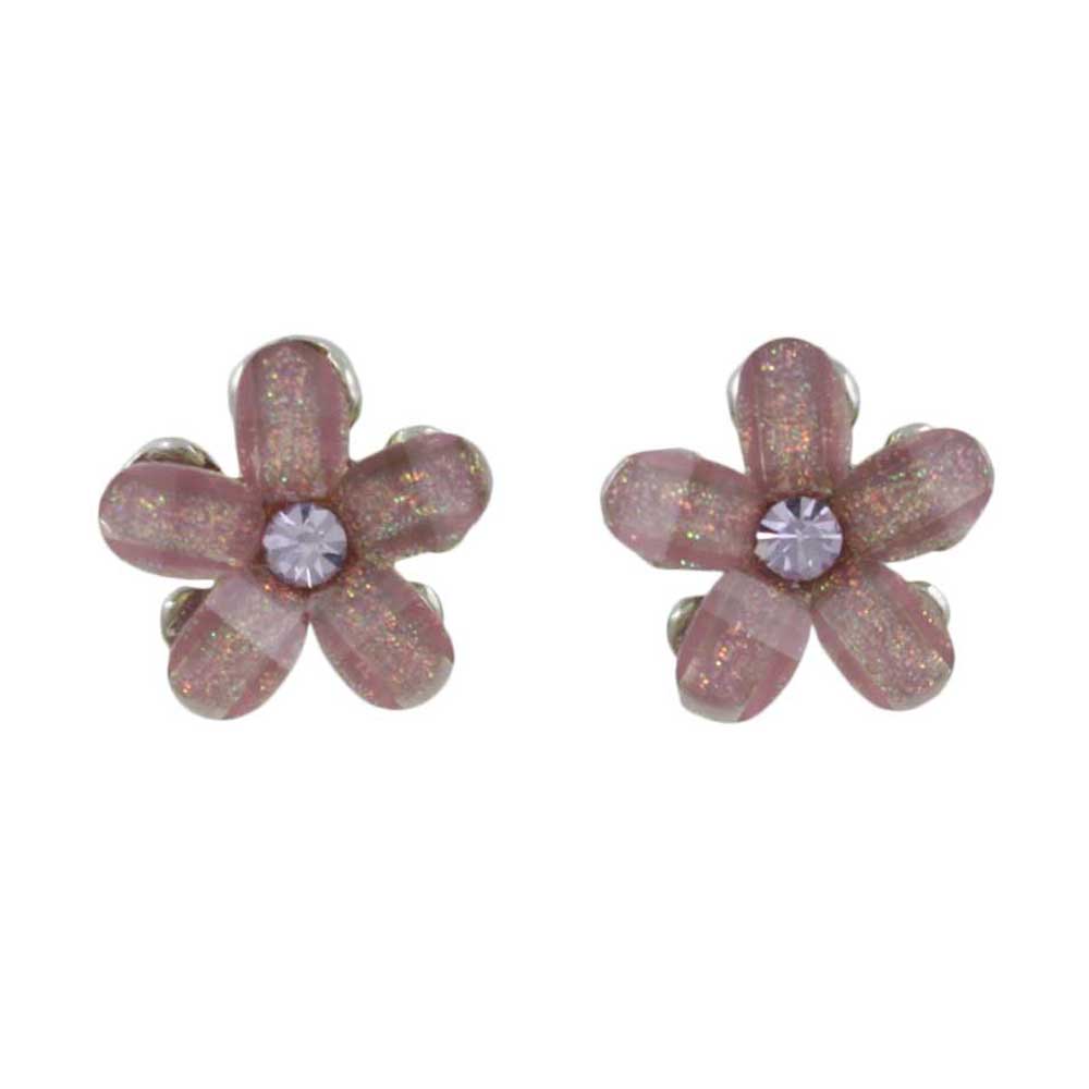 Purple Glass and Crystal Daisy Flower Pierced Earring - PRL929E - Lilylin Designs