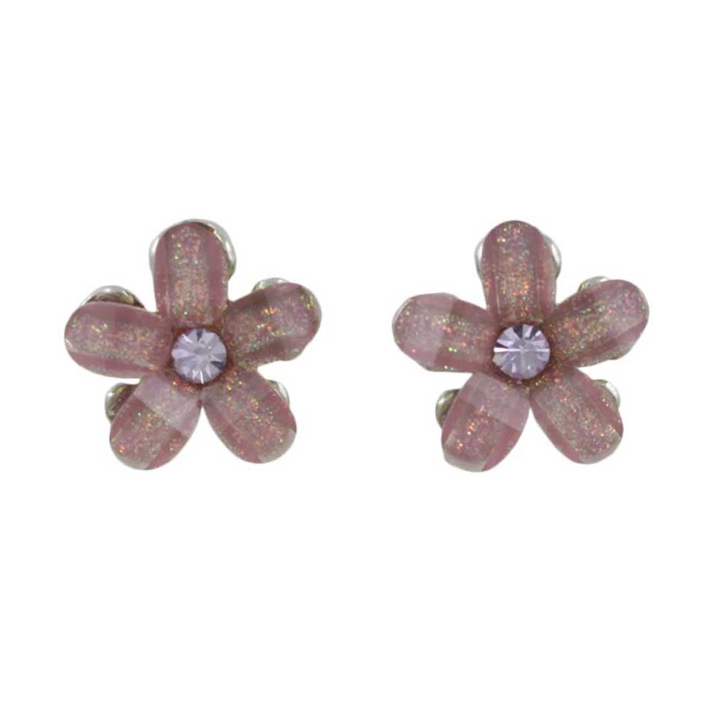 Lilylin Designs Purple Glass and Crystal Daisy Flower Pierced Earring