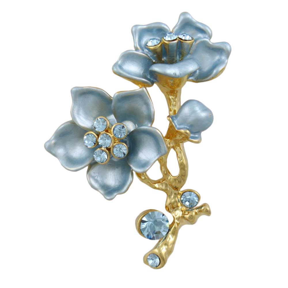 Lilylin Designs Powder Blue Flower with Blue Crystals Brooch Pin