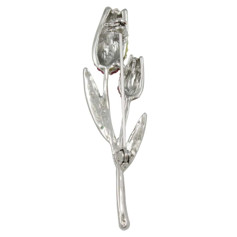 Back view of Gray Enamel Crystal Flower Trimmed in Black Brooch Pin | Lilylin Designs