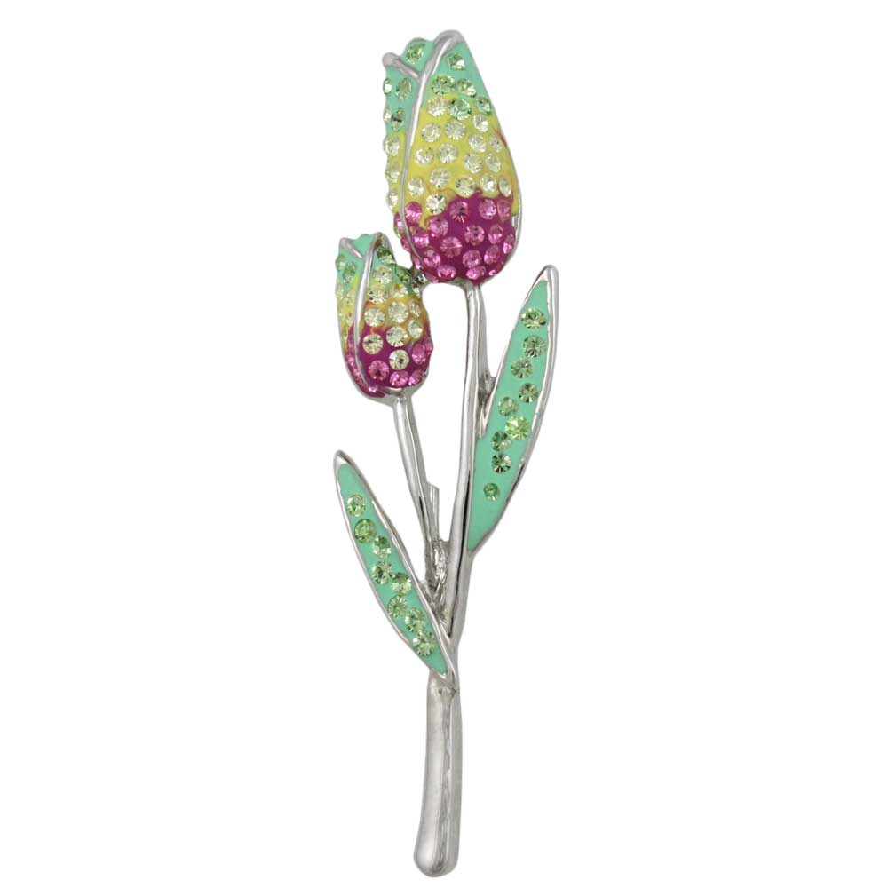 Green Yellow Pink Pastel Rose Buds Flower Brooch Pin - PRL952 - Lilylin Designs