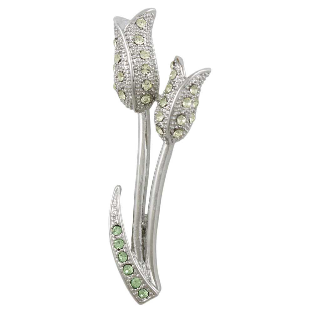 Light Yellow Crystal Pair of Tulips Flower Brooch Pin - PRL963 - Lilylin Designs