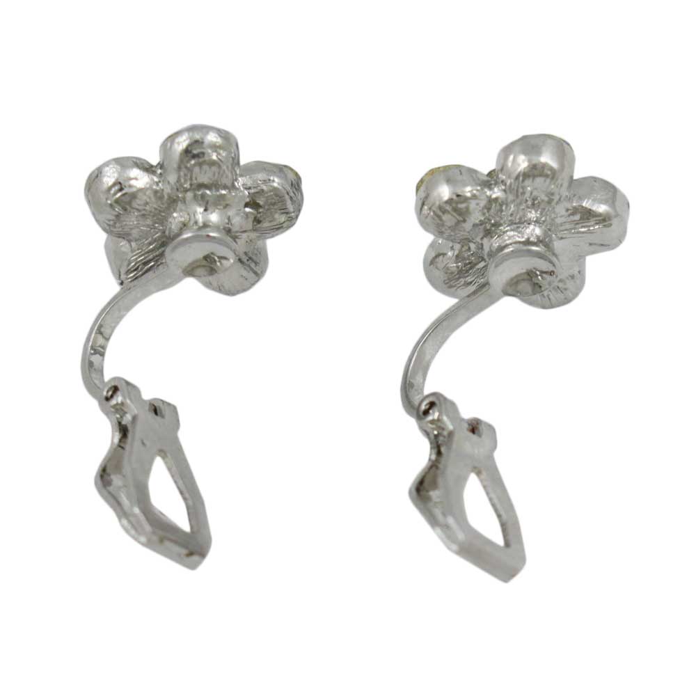 Blue Crystal Daisy with Blue Center Clip Earring - PRL984EC - Lilylin Designs