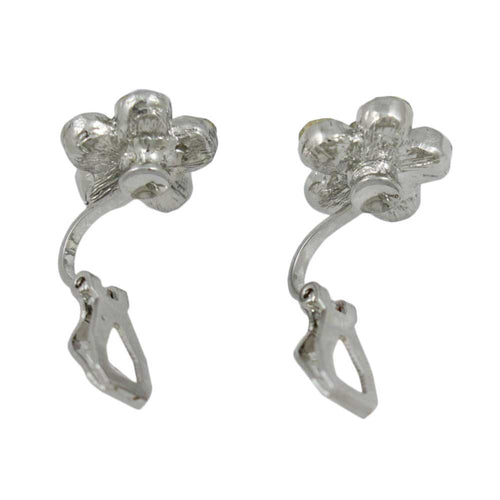 Blue Crystal Daisy with Blue Center Clip Earring - PRL984EC - Lilylin Designs