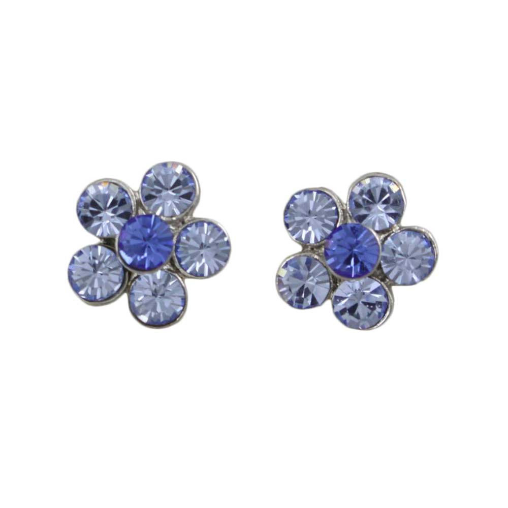 Blue Crystal Daisy with Blue Center Clip Earring - PRL984EC - Lilylin Designs