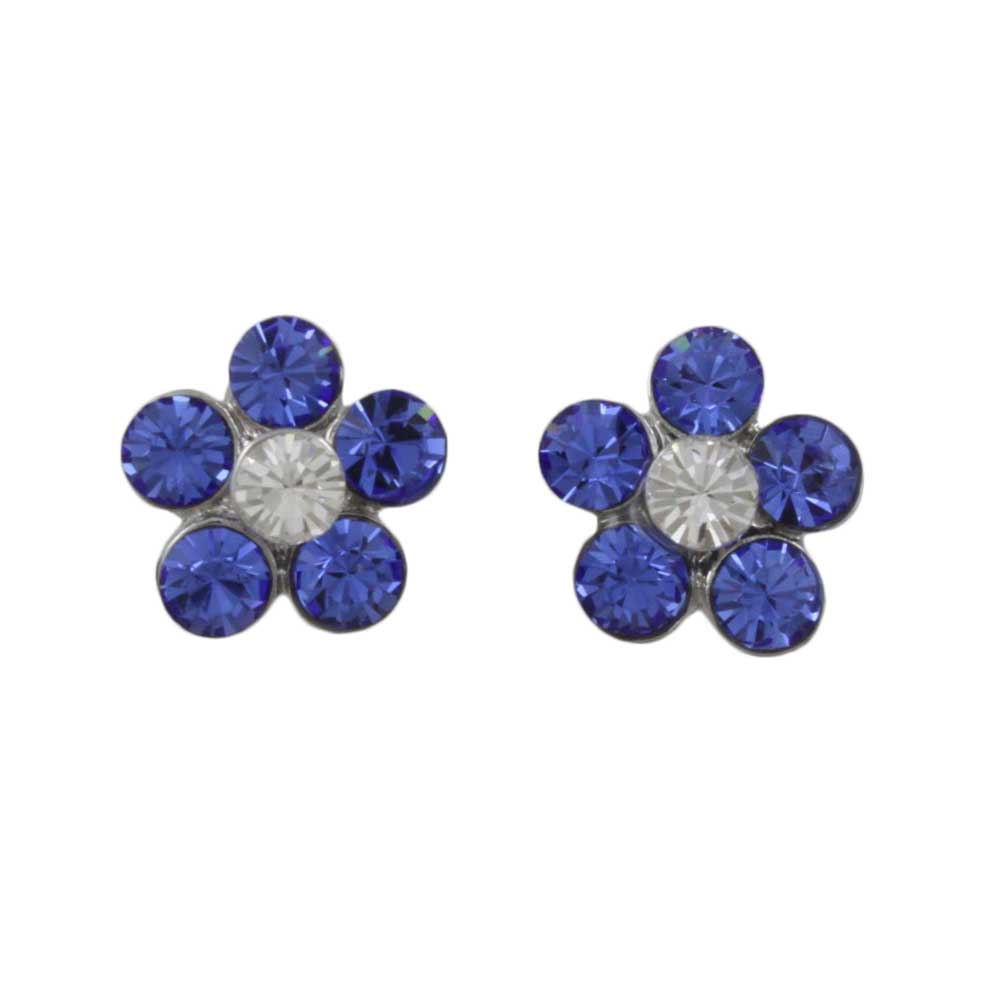 Dark Blue Crystal Daisy Stud Pierced Earring - PRL984EDB - Lilylin Designs