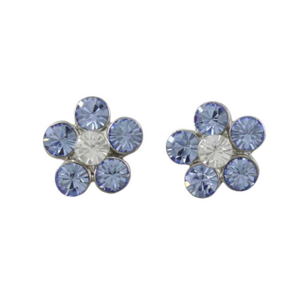 Light Blue Crystal Daisy Stud Pierced Earring - PRL984ELB - Lilylin Designs