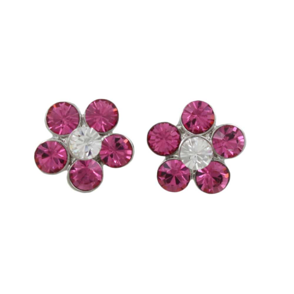 Pink Crystal Daisy Stud Pierced Earring - PRL984EPK - Lilylin Designs
