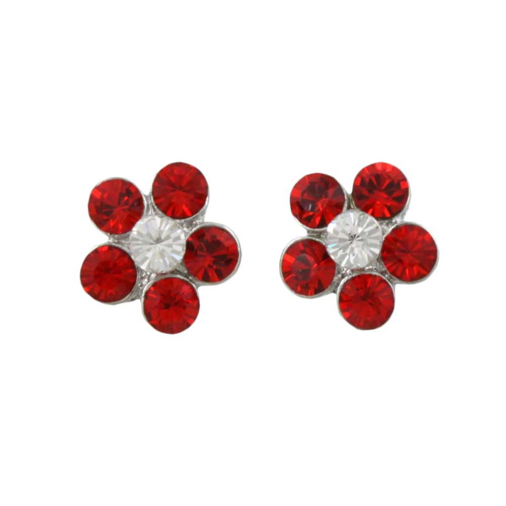 Red Crystal Daisy Stud Pierced Earring - PRL984ERD - Lilylin Designs