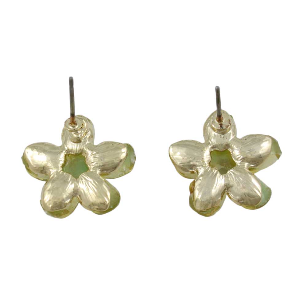Green Daisy Flower with Blue Center Pierced Earring - PRL986E - Lilylin Designs