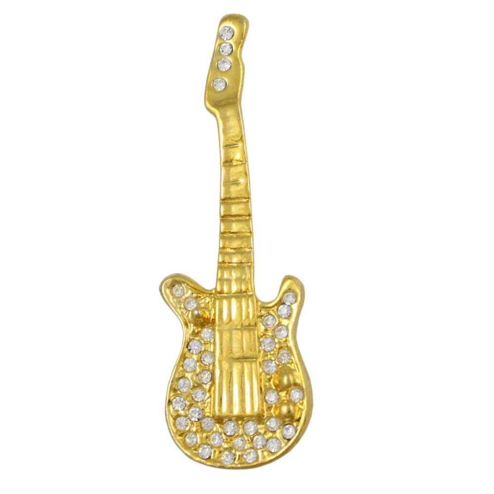 Lilylin Designs Gold-plated and Clear Crystal Guitar Brooch Pin