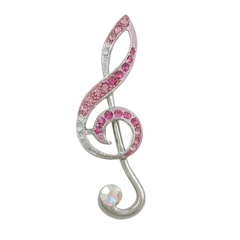 Silver - tone Light and Darker Pink Crystal G Clef Brooch Pin - PRM602 - Lilylin Designs
