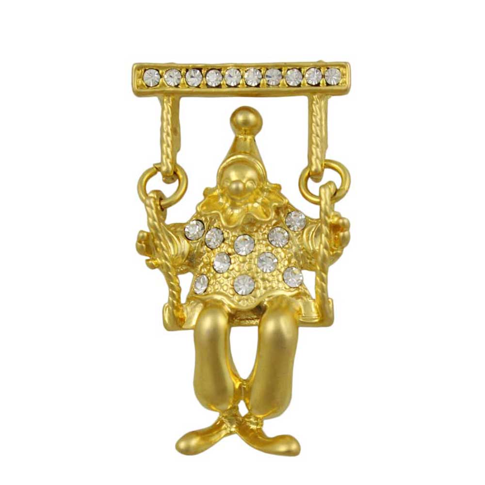 Lilylin Designs Gold and Crystal Clown on Swing Brooch Pin