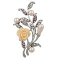 Peach Rose with Light Pink Pearl Buds Brooch Pin | Lilylin Designs