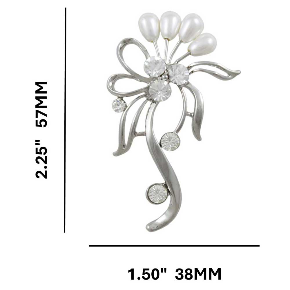White Teardrop Pearl Buds with Crystal Bow Brooch Pin - PRP024 - Lilylin Designs