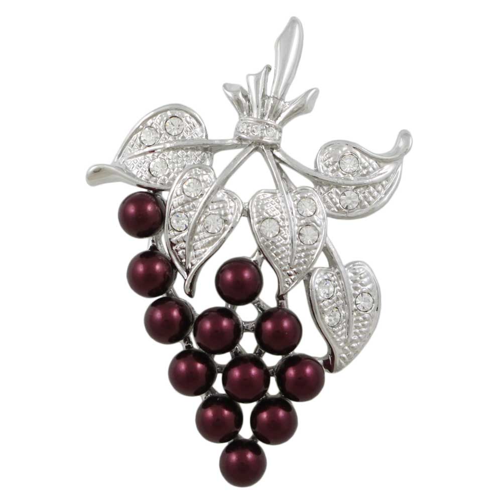 Garnet Pearl Grapes with Crystal Leaves Brooch Pin - PRP034G - Lilylin Designs