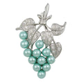 Green Pearl Grapes with Crystal Leaves Brooch Pin - PRP034GN - Lilylin Designs