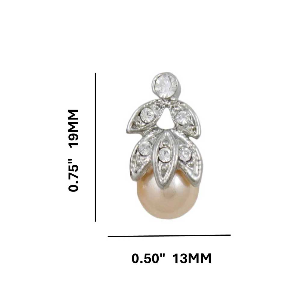 Peach Pearl with Clear Crystal Leaves Stud Earring - PRP040E - Lilylin Designs