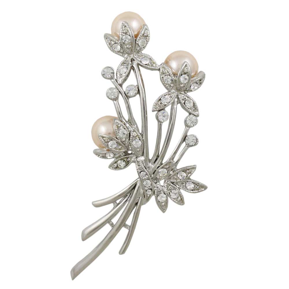 Lilylin Designs Peach Pearls and Clear Crystals Flower Buds Brooch Pin