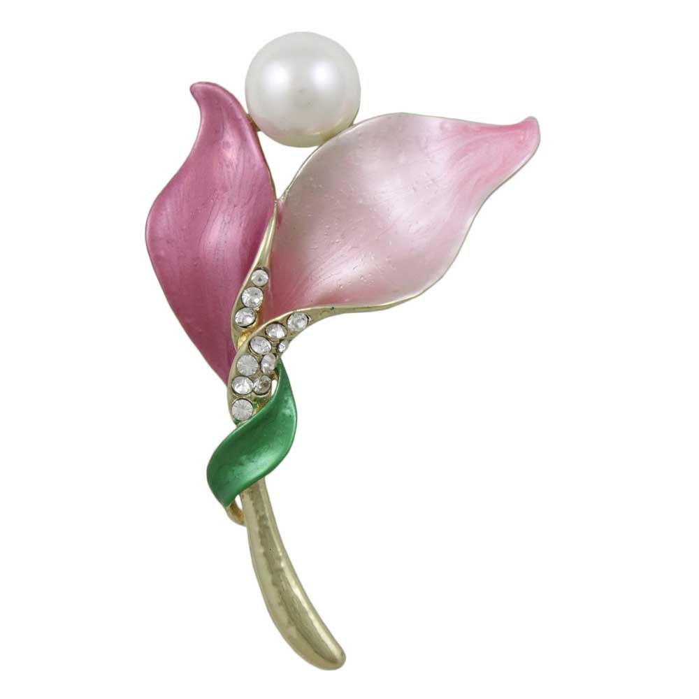 Pink Petals with White Pearl and Crystals Flower Brooch Pin - PRP162 - Lilylin Designs