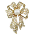 Large Gold Filigree Crystal Bow with White Pearl Pin - PRP261G - Lilylin Designs