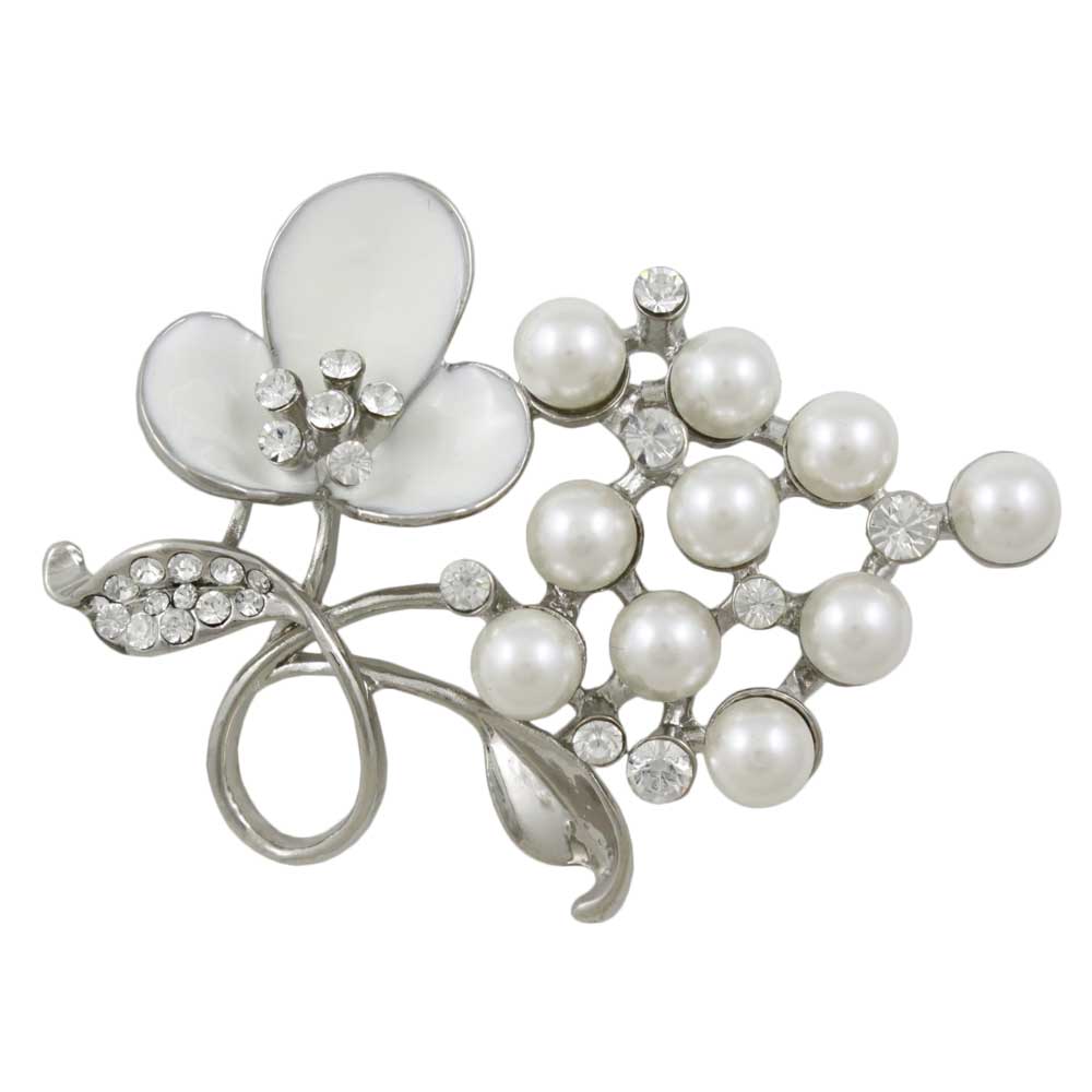 White Enamel Flower with White Pearls Brooch Pin - PRP266 - Lilylin Designs