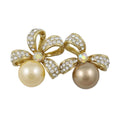 Yellow and Brown Pearl with Crystal Bows Brooch Pin - PRP401 - Lilylin Designs