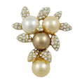 Cream Brown and Yellow Pearls with Crystal Leaves Brooch Pin - PRP402 - Lilylin Designs