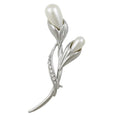 White Pearl Flower Buds with Crystal Leaf Brooch Pin on white background | Lilylin Designs