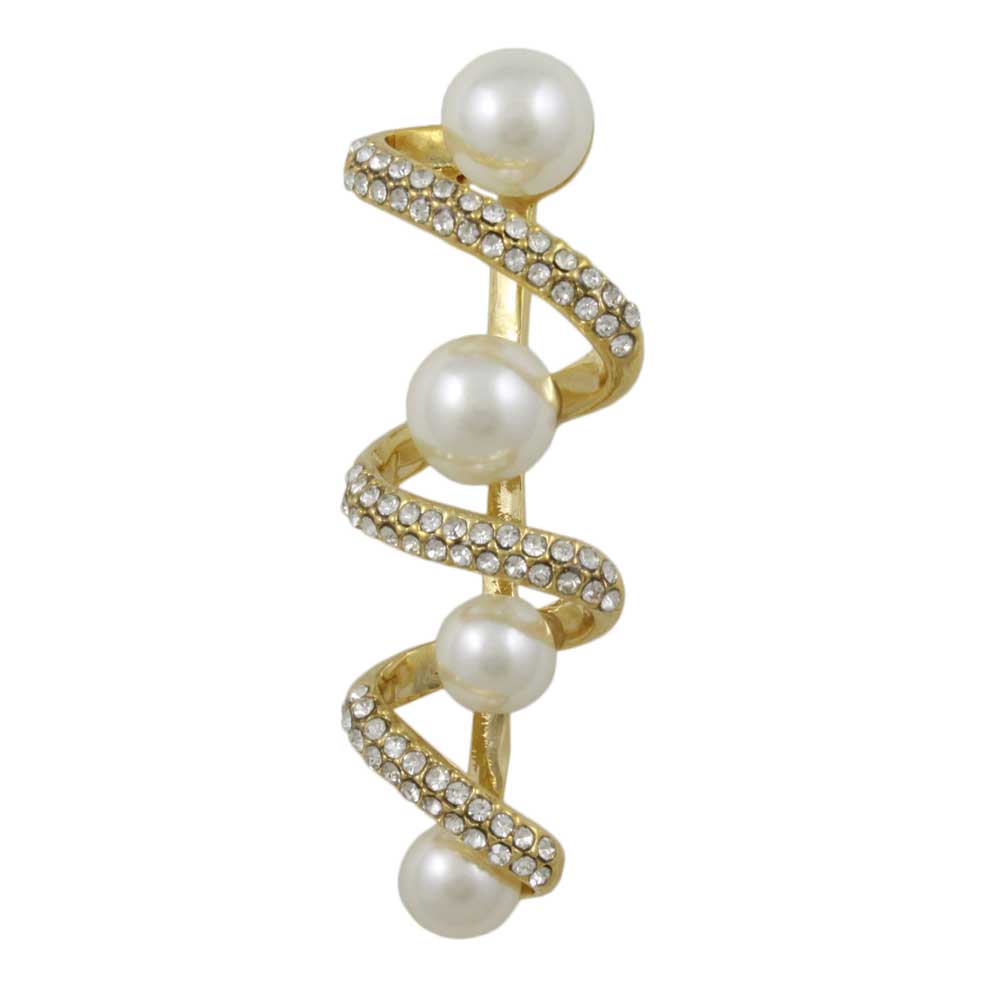 White Pearls on Swirling Crystal Ribbon Brooch Pin - PRP405 - Lilylin Designs