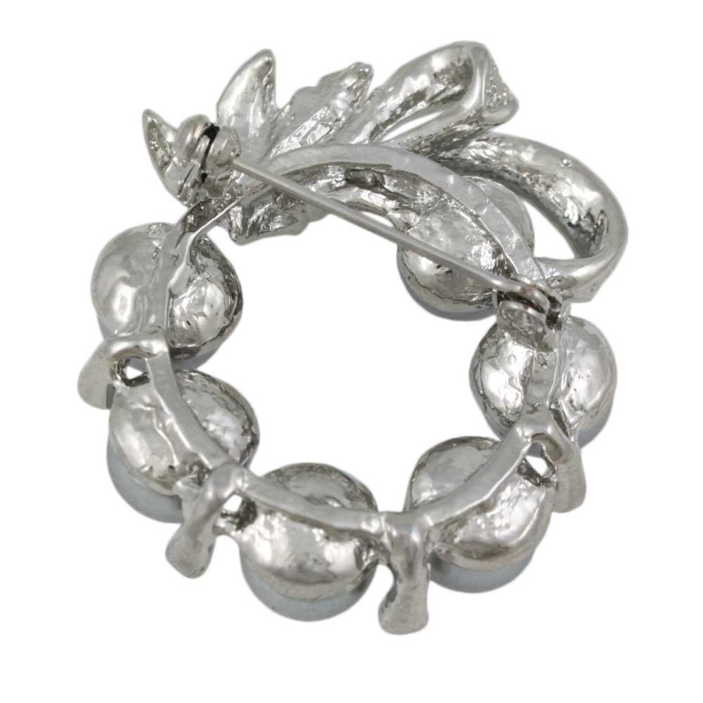 Gray Pearl Wreath with Clear Crystals Brooch Pin - PRP408GY - Lilylin Designs