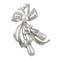 Crystal Bow with Light Gray Teardrop Pearls Brooch Pin - PRP743 - Lilylin Designs
