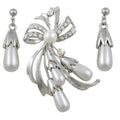 Light Gray Pearls Pin with Dangling Pearl Earring Set - PRP743BS - Lilylin Designs