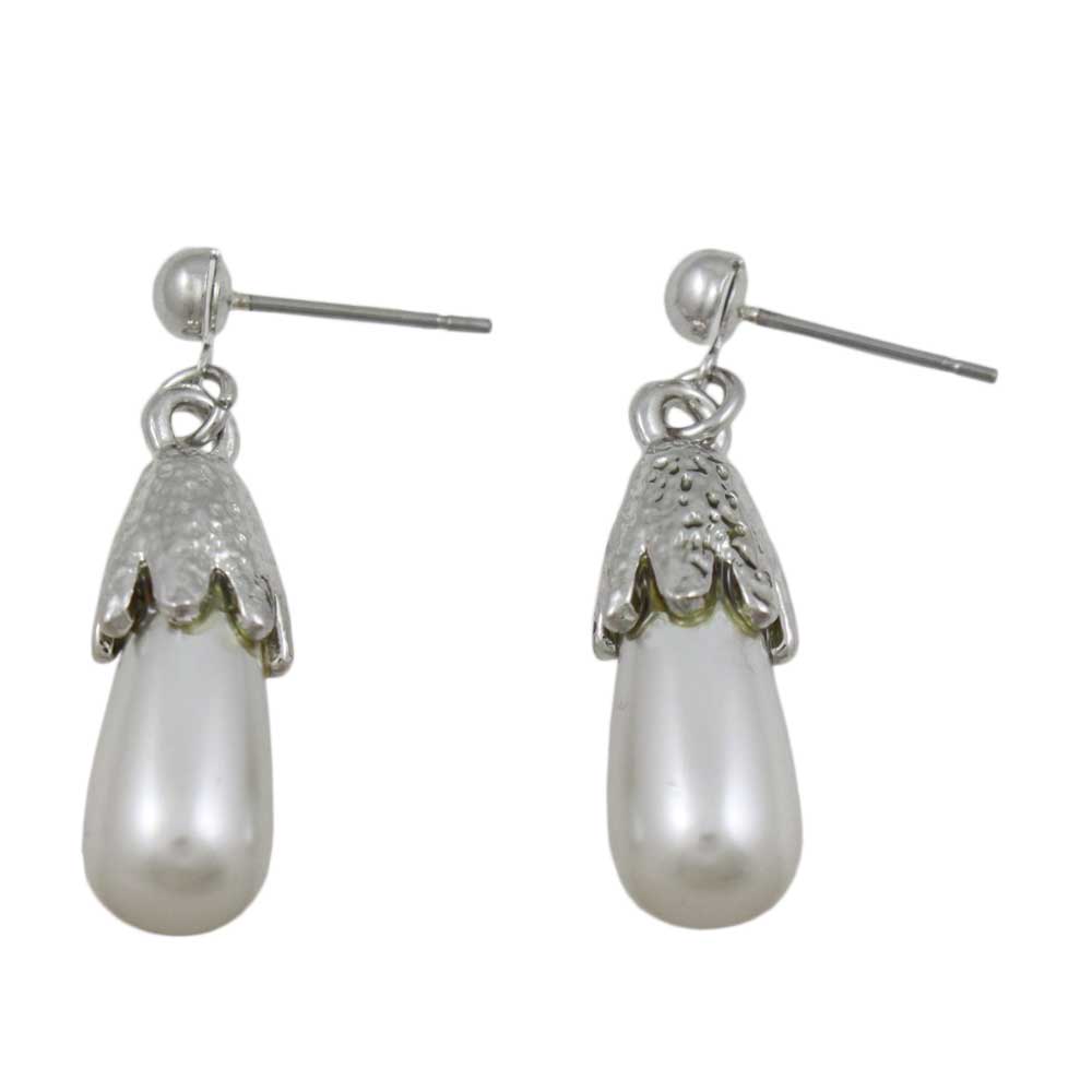Light Gray Teardrop Pearl Dangling Pierced Earring - PRP743E - Lilylin Designs