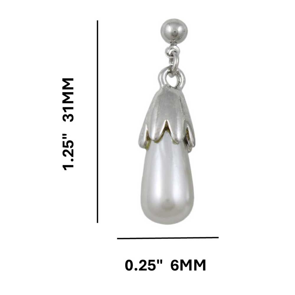 Light Gray Teardrop Pearl Dangling Pierced Earring - PRP743E - Lilylin Designs