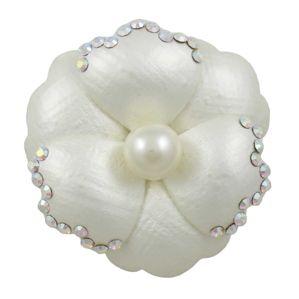 Lilylin Designs Off White Enamel and Crystal Flower with Pearl Pin