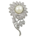 Crystal Sunflower Brooch Pin with Large White Pearl | Lilylin Designs