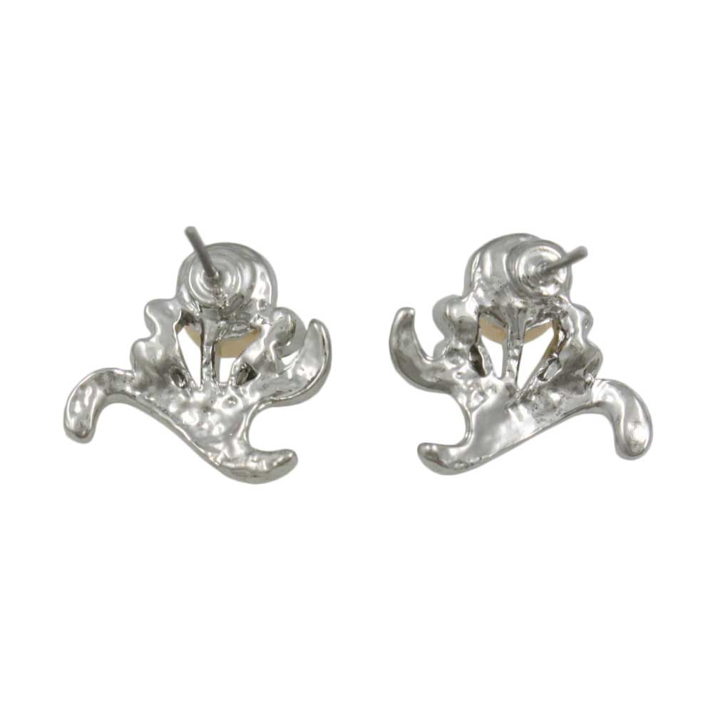 Light Peach Pearl with Crystal Leaves Pierced Earring - PRP915E - Lilylin Designs