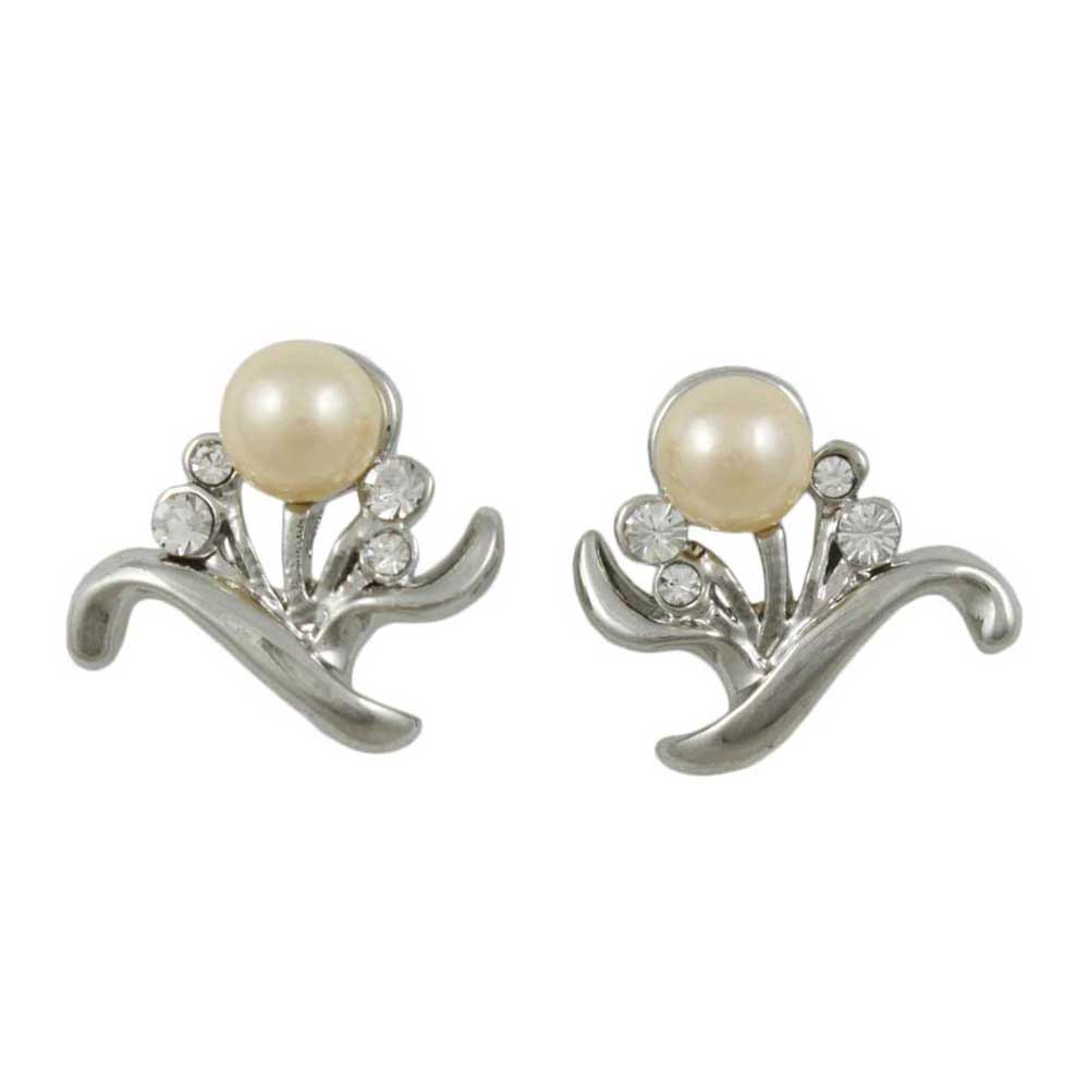 Light Peach Pearl with Crystal Leaves Pierced Earring - PRP915E - Lilylin Designs