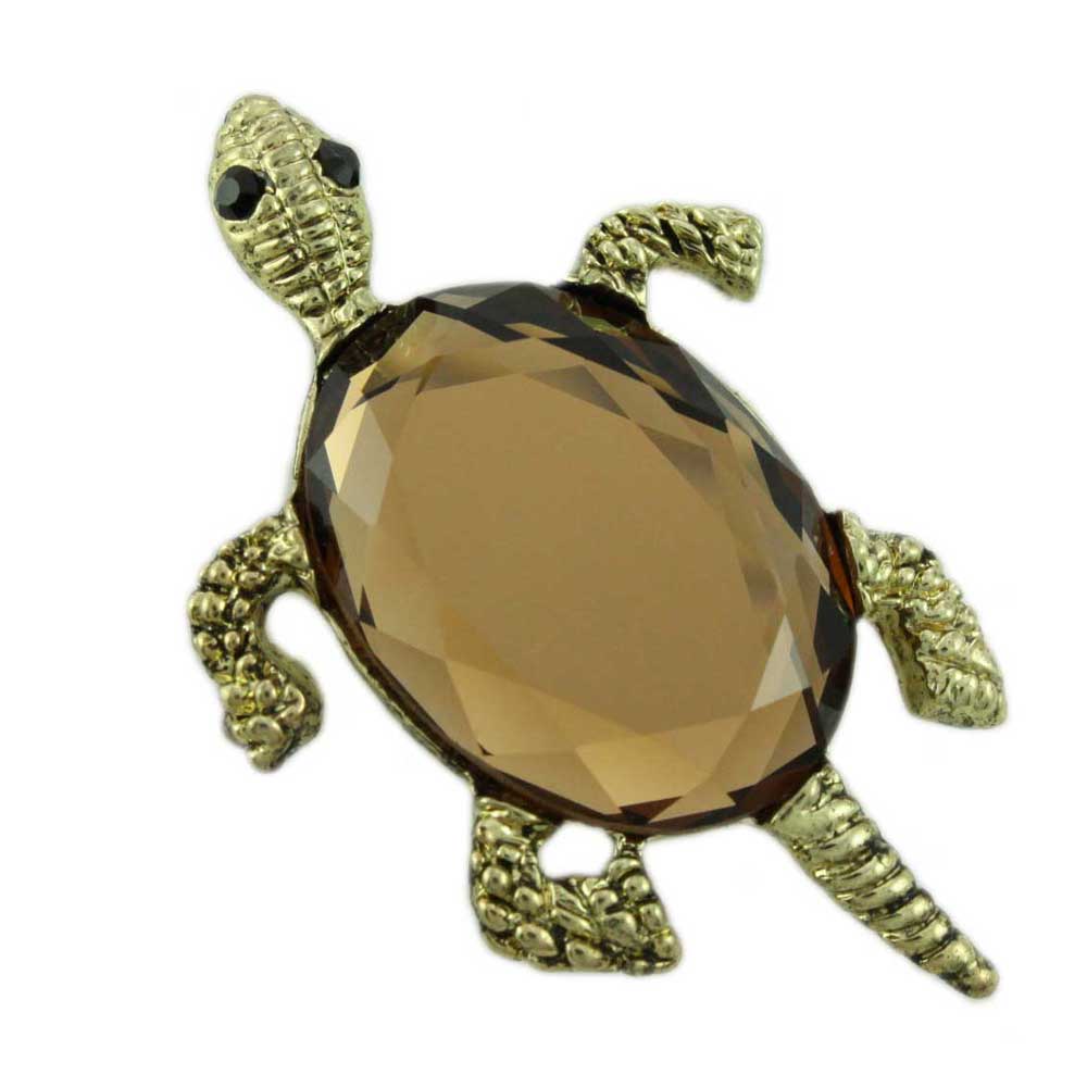 Lilylin Designs Antique Gold Brown Glass Turtle Brooch Pin/Pendant