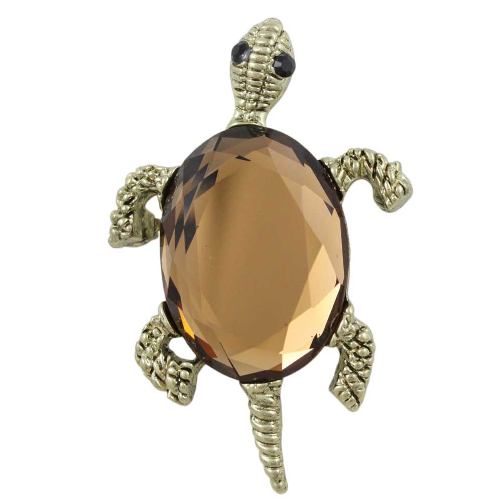 Lilylin Designs Antique Gold Brown Glass Turtle Brooch Pin/Pendant