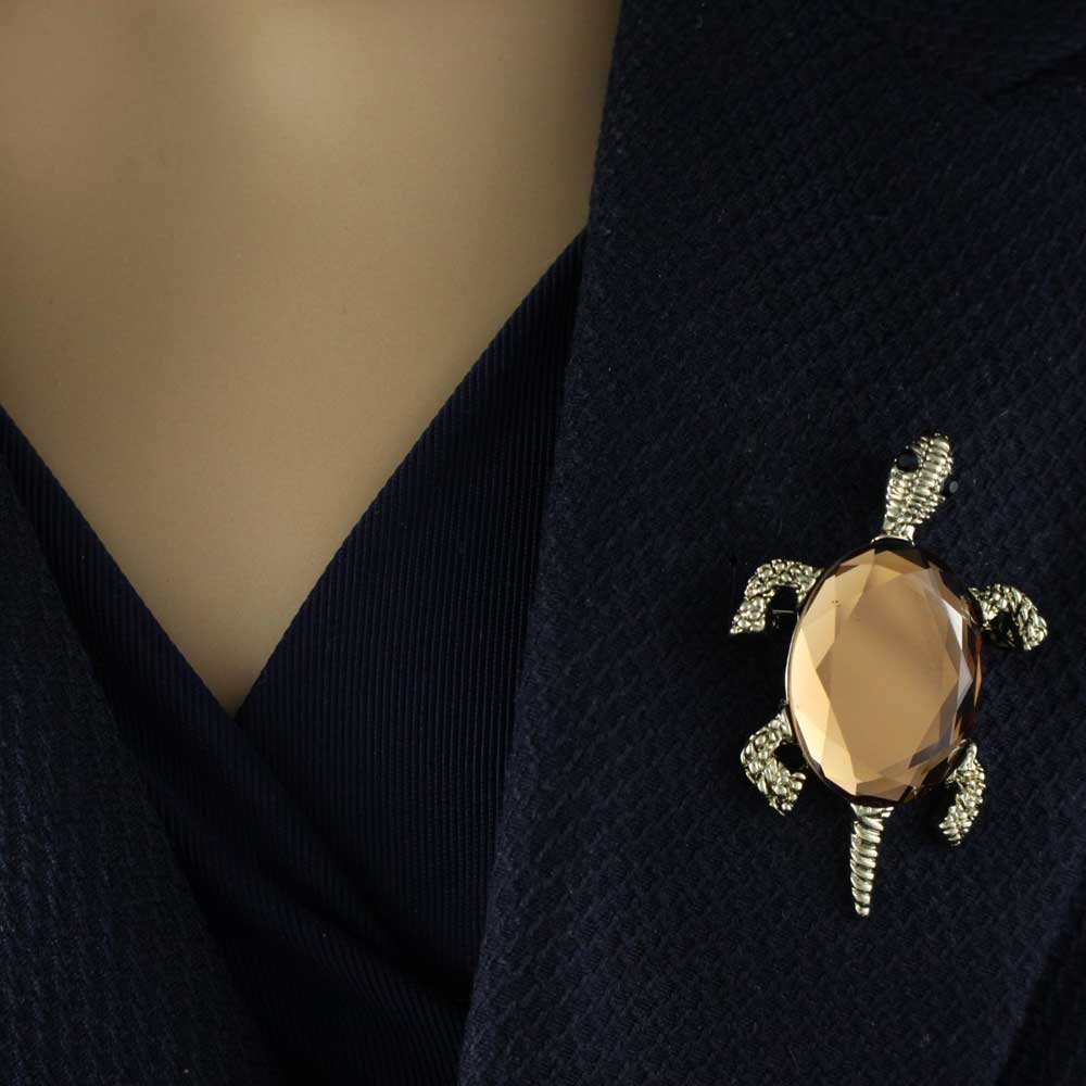 Antique Gold Brown Glass Turtle Brooch Pin/Pendant - PRS013 - Lilylin Designs