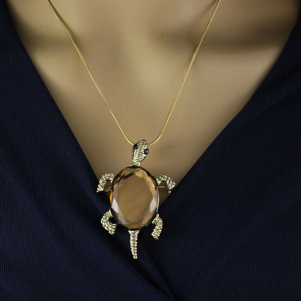 Antique Gold Brown Glass Turtle Brooch Pin/Pendant - PRS013 - Lilylin Designs
