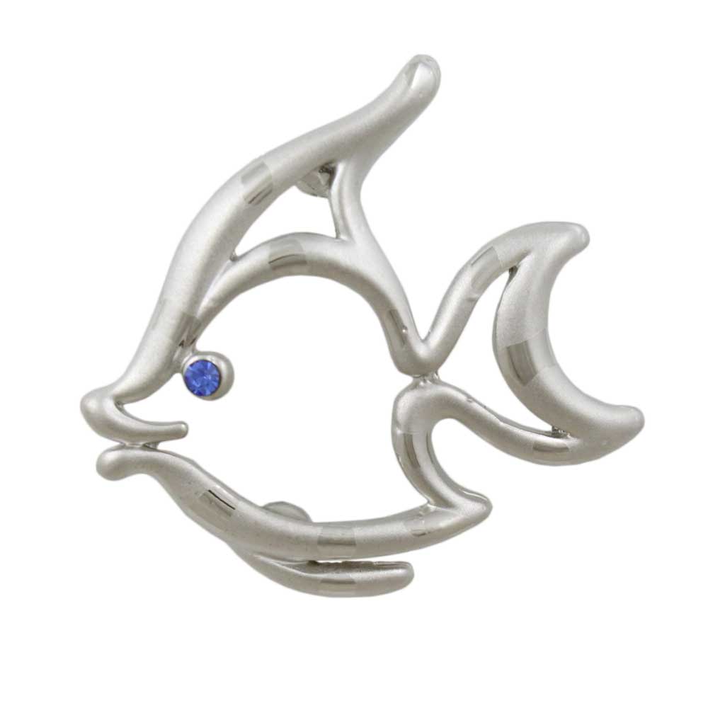 Frosted Silver - tone Open Fish with Blue Eye Brooch Pin - PRS033 - Lilylin Designs