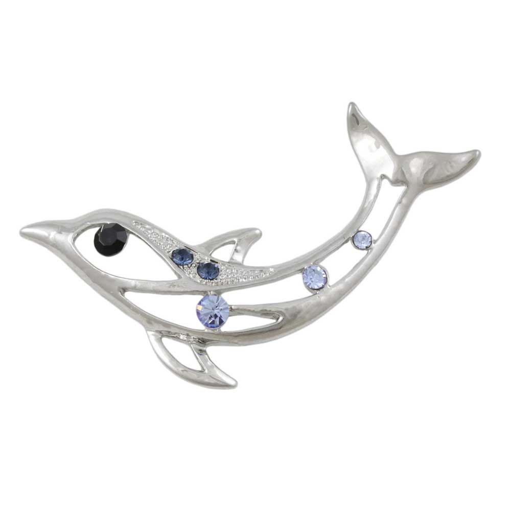 Lilylin Designs Blue Crystal Cut-out Dolphin Brooch Pin