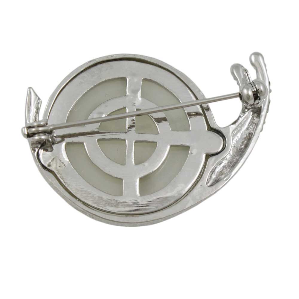 Light Gray Snail with Crystals and Black Eyes Brooch Pin - PRS120A - Lilylin Designs