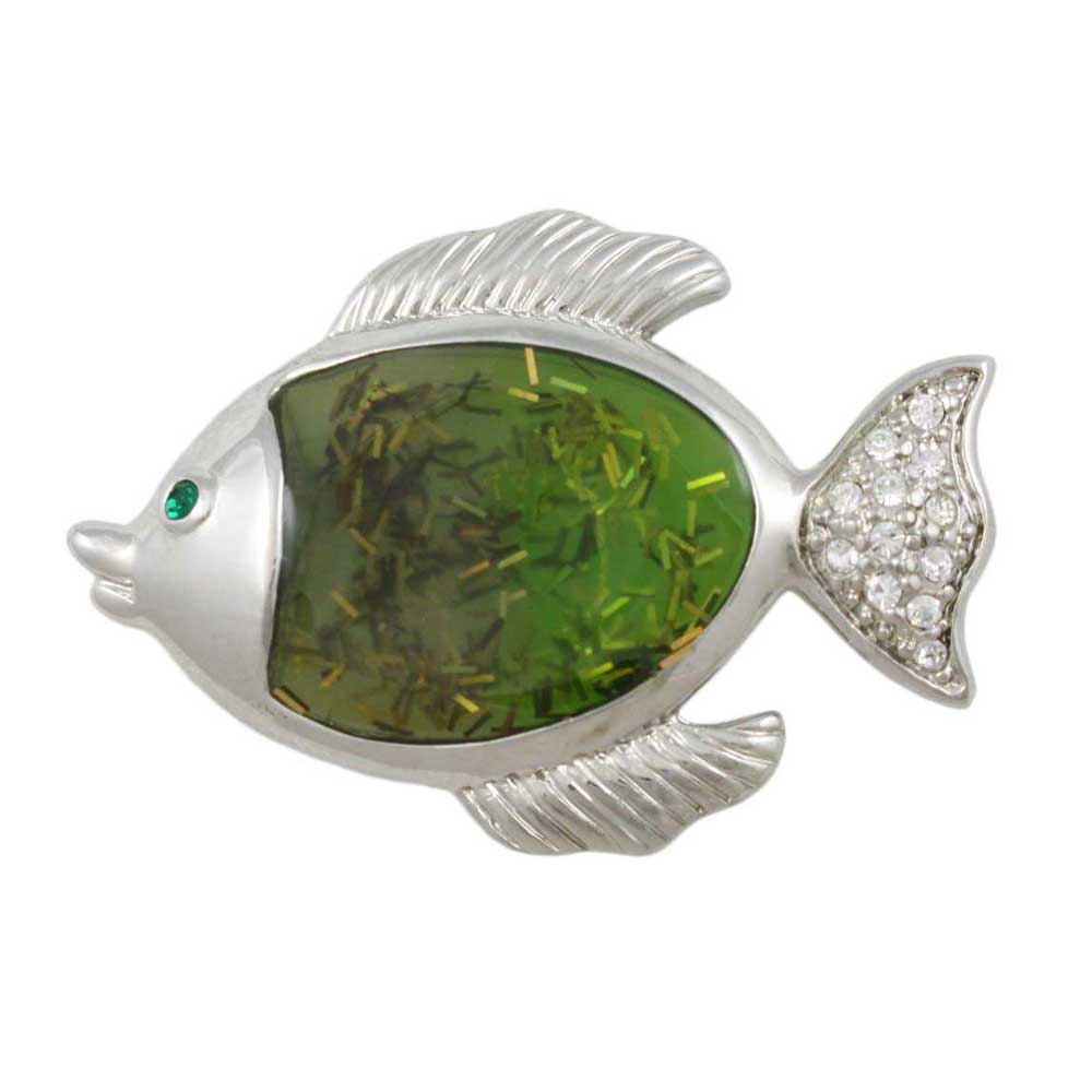 Green Fish with Clear Crystals Brooch Pin - PRS412 - Lilylin Designs